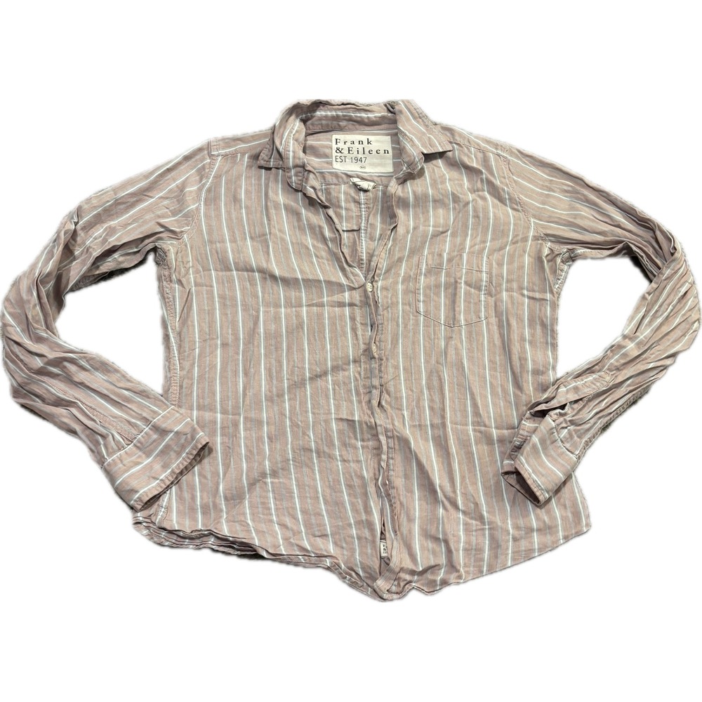 Frank & Eileen Barry Rose White Striped Cotton Button Up Shirt Womens XS